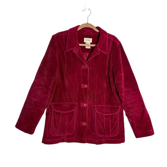 L.L.Bean 100% Cotton Maroon Corduroy Coat Thinsulate Insulation Size Large - Picture 1 of 5